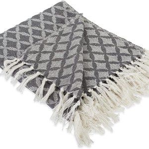 Modern Moroccan Cotton Blanket Throw with Fringe